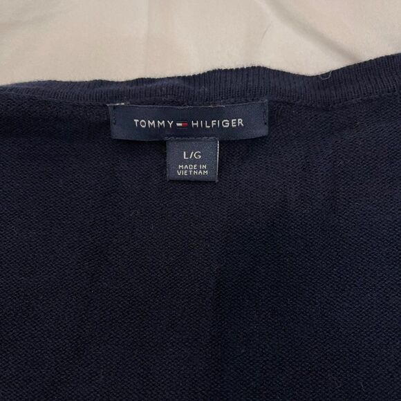 Tommy Hilfiger Pima Cotton V Neck Navy Pindot Sweater Size Large - Picture 4 of 9